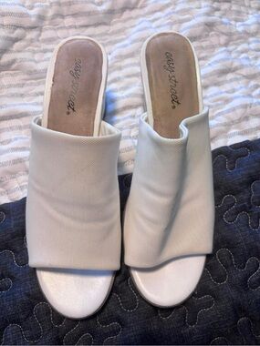 easy street White Draped Slide Mules for Women